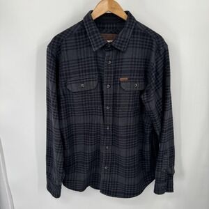 Orvis Shirt Mens Large Gray Black Plaid Brushed Cotton Blend Long Sleeve Outdoor